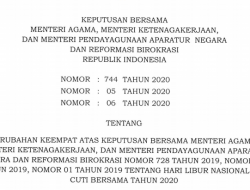 SKB 3 Menteri, Tiga Hari Cuti Bersama Tahun 2020 Dihapus