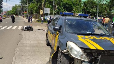Brukkk! Mobil Patroli Polres Bogor Seruduk Lima Orang Pengguna Jalan dan Motor