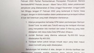 Camat Jonggol Layangkan Surat Klarifikasi ke Kades Jonggol Terkait Pengarahan Pembelanjaan BPNT