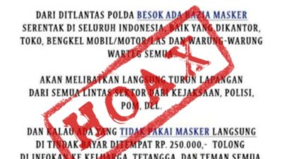 Beredar Selebaran Razia Masker Serentak, Dirlantas Polda Metro: Itu Hoax!