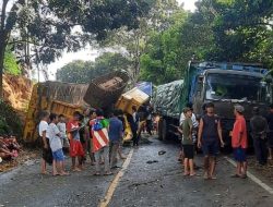Diduga Akibat Rem Blong, Truk Bermuatan Excavator Terbalik di Jalan Raya Jasinga