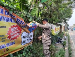 Belasan Spanduk Iklan Bodong Dibabat Petugas Satpol PP Parung
