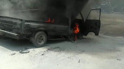 Korsleting Listrik, Mobil Pick Up Terbakar di SPBU Menan Jonggol