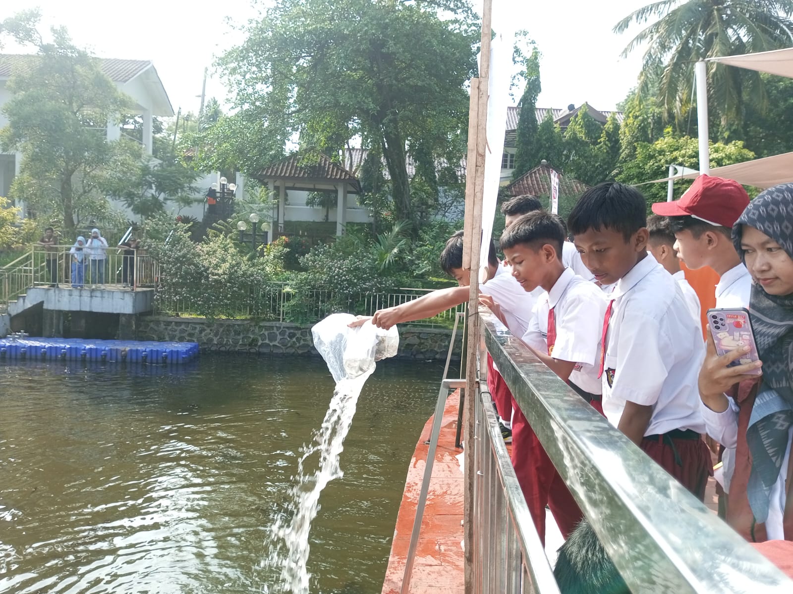 Momen HJB ke-543, Diskanak Kabupaten Bogor Tebar 5.403 Benih Ikan di Cibinong Situ Plaza